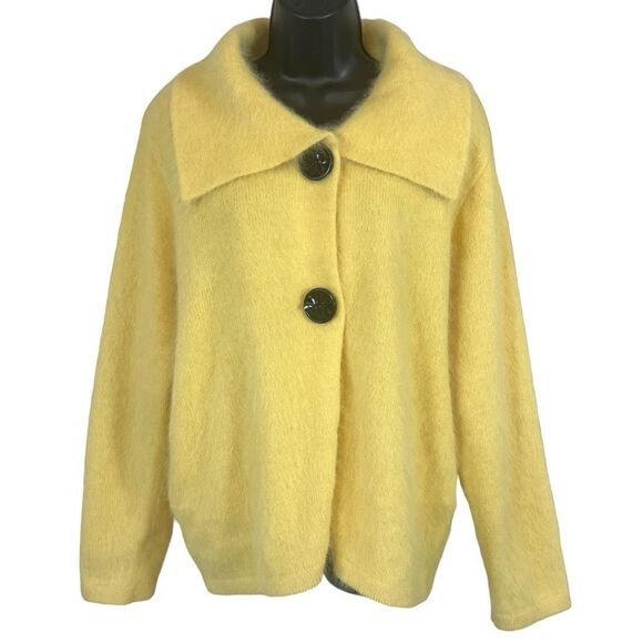 Venesha, High Quality Angora Yellow Cardigan Sweater - Picture 16 of 16